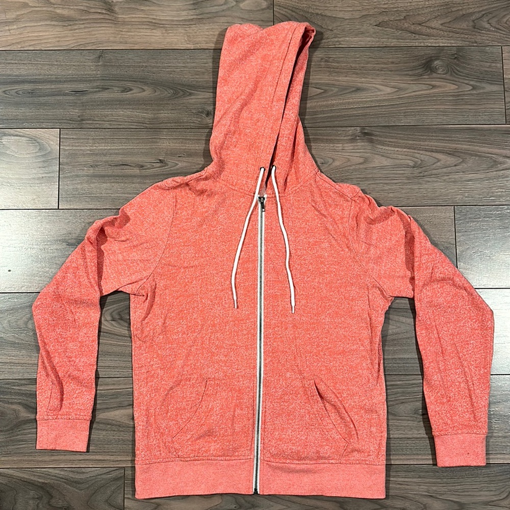 Zine Zip-Up Hoodie - an orangey/pink colour - Size: Large